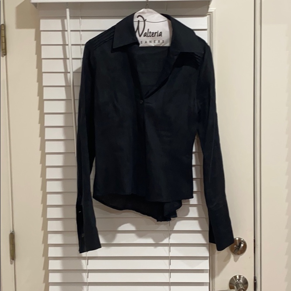 Franco Mirabelli Black Linen Long Sleeve Blouse
